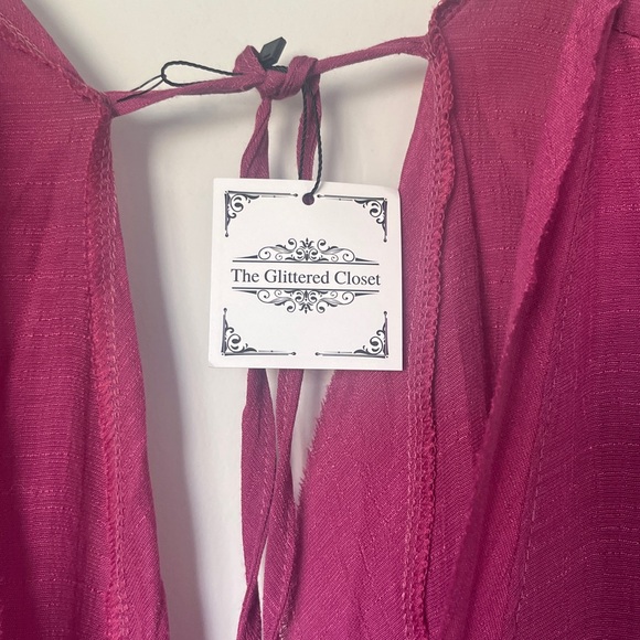 🚨 🥷 Ruffled Button-Down gauzy swim coverup dress in magenta w cute pockets - Picture 6 of 11